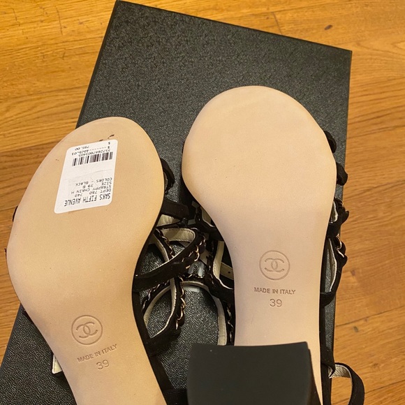 Chanel Black New Kid Suede 19p Strappy Chain Heels - Picture 5 of 9